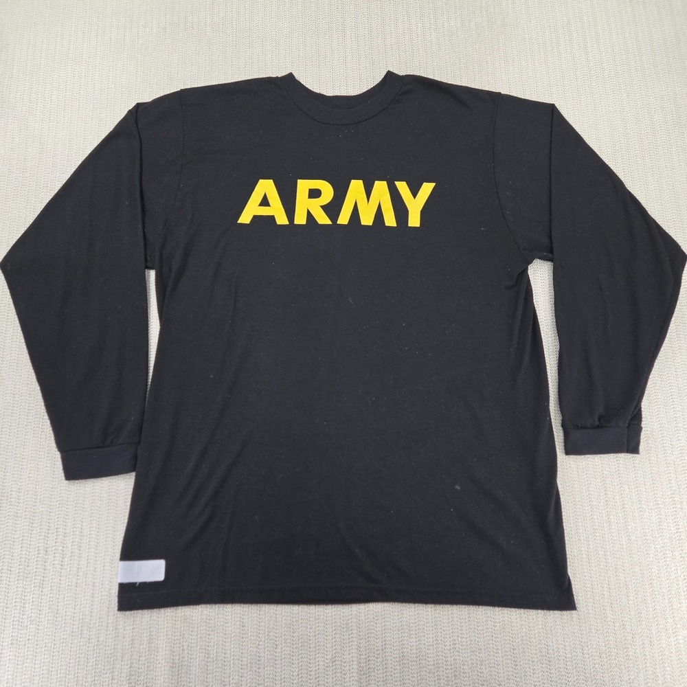 US Army Shirt Mens Large Black Yellow Logo Long Sleeve Physical Training PT